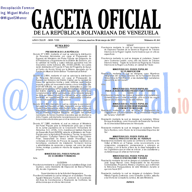 Gaceta Oficial 41161 del 30 mayo 2017