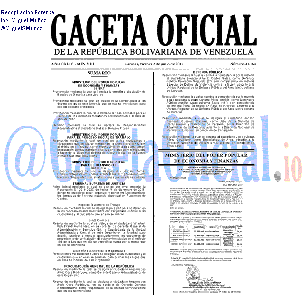 Gaceta Oficial 41164 del 2 junio 2017 Gaceta Oficial 41164 del 2 junio 2017