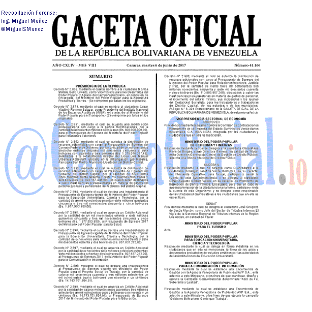 Gaceta Oficial 41166 del 6 junio 2017 Gaceta Oficial 41166 del 6 junio 2017