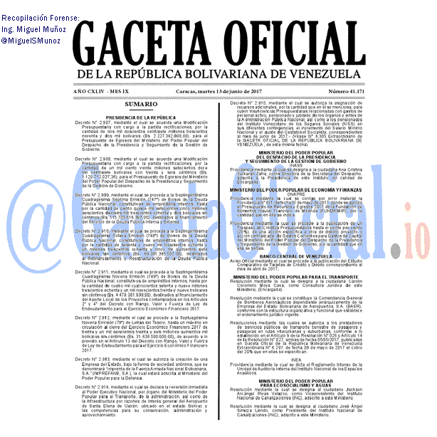 Gaceta Oficial 41171 del 13 junio 2017