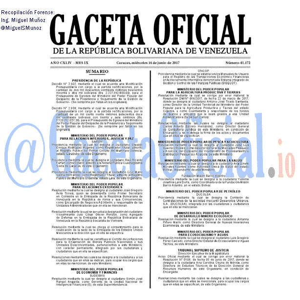 Gaceta Oficial 41172 del 14 junio 2017