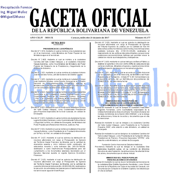 Gaceta Oficial 41177 del 21 junio 2017