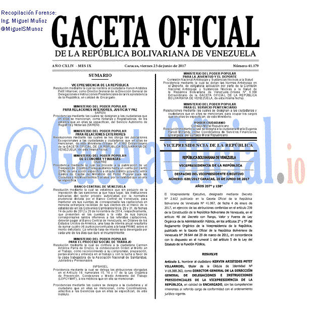 Gaceta Oficial 41179 del 23 junio 2017 Gaceta Oficial 41179 del 23 junio 2017