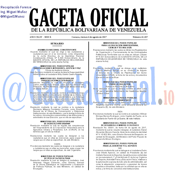 Gaceta Oficial 41207 del 4 agosto 2017