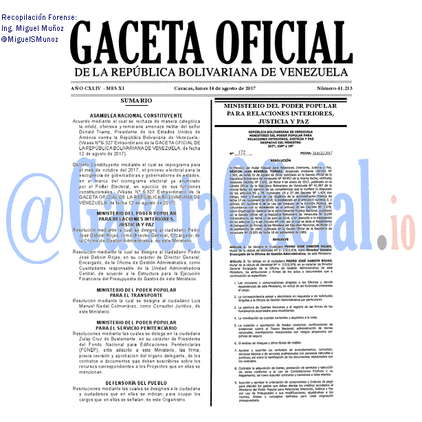 Gaceta Oficial 41213 del 14 agosto 2017