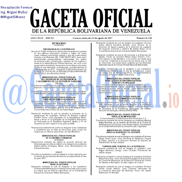 Gaceta Oficial 41220 del 23 agosto 2017