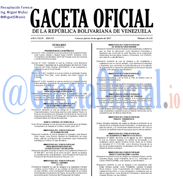 Gaceta Oficial 41221 del 24 agosto 2017
