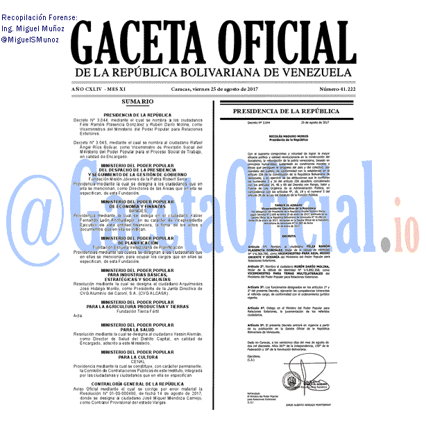 Gaceta Oficial 41222 del 25 agosto 2017
