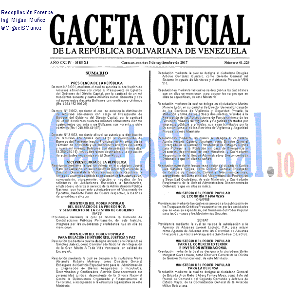 Gaceta Oficial 41229 del 5 septiembre 2017