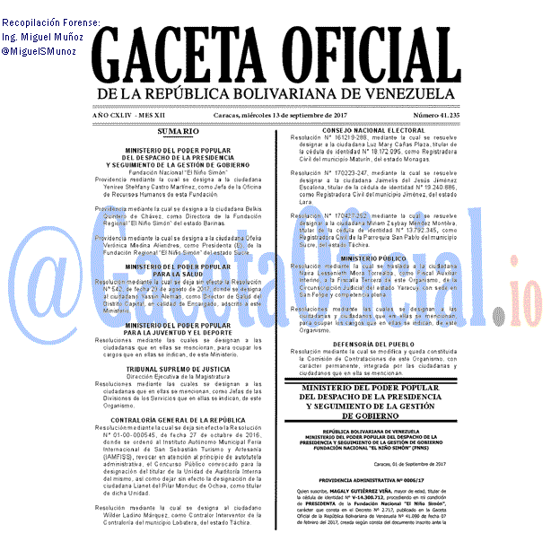 Gaceta Oficial 41235 del 13 septiembre 2017