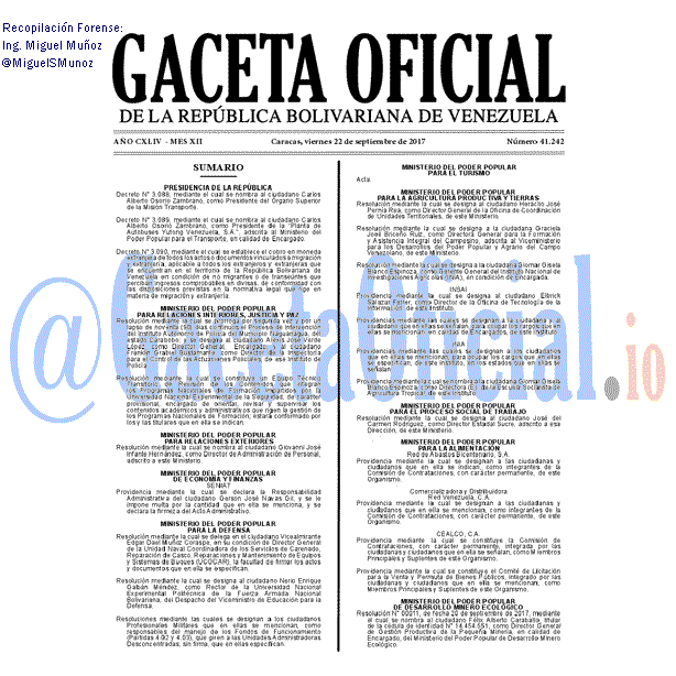 Gaceta Oficial 41242 del 22 septiembre 2017 Gaceta Oficial 41242 del 22 septiembre 2017