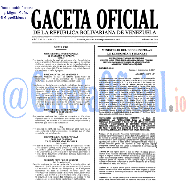 Gaceta Oficial 41244 del 26 septiembre 2017