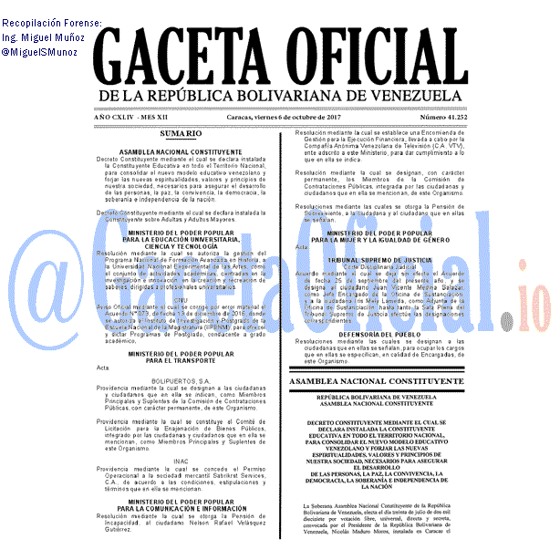 Gaceta Oficial 41252 del 6 octubre 2017