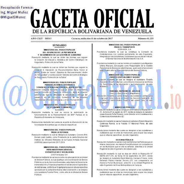 Gaceta Oficial 41255 del 11 octubre 2017 Gaceta Oficial 41255 del 11 octubre 2017