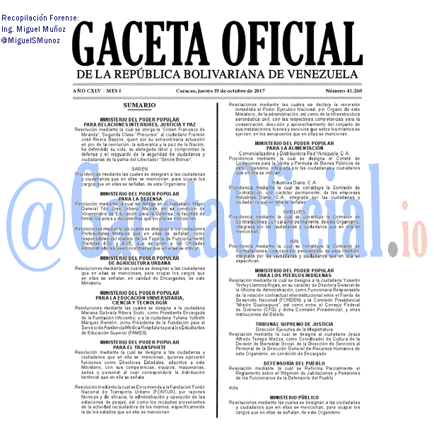 Gaceta Oficial 41260 del 19 octubre 2017