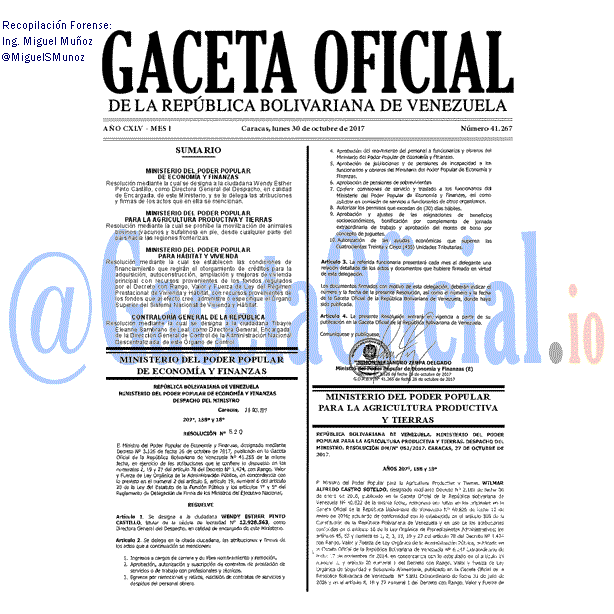 Gaceta Oficial 41267 del 30 octubre 2017 Gaceta Oficial 41267 del 30 octubre 2017