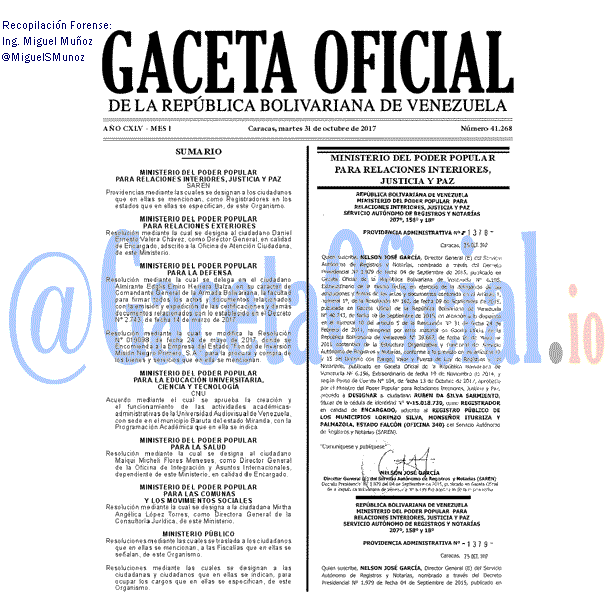 Gaceta Oficial 41268 del 31 octubre 2017