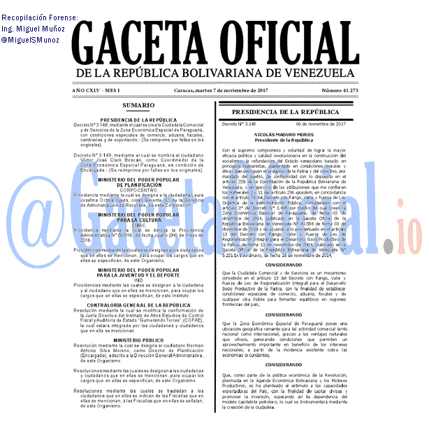 Gaceta Oficial 41273 del 7 noviembre 2017 Gaceta Oficial 41273 del 7 noviembre 2017