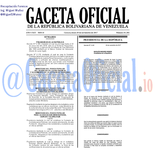 Gaceta Oficial 41282 del 20 noviembre 2017 Gaceta Oficial 41282 del 20 noviembre 2017