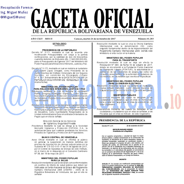 Gaceta Oficial 41283 del 21 noviembre 2017 Gaceta Oficial 41283 del 21 noviembre 2017