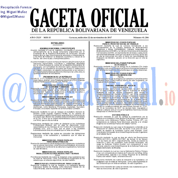 Gaceta Oficial 41284 del 22 noviembre 2017 Gaceta Oficial 41284 del 22 noviembre 2017