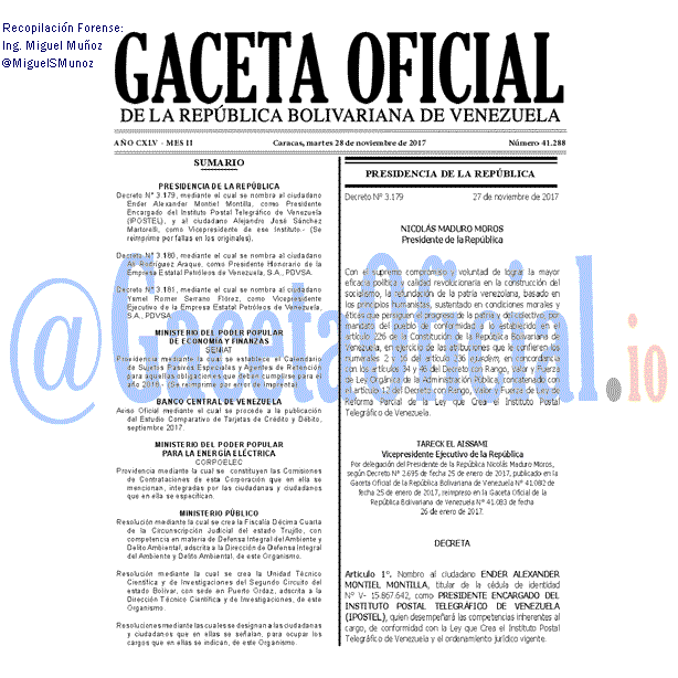 Gaceta Oficial 41288 del 28 noviembre 2017 Gaceta Oficial 41288 del 28 noviembre 2017
