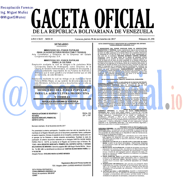 Gaceta Oficial 41290 del 30 noviembre 2017 Gaceta Oficial 41290 del 30 noviembre 2017