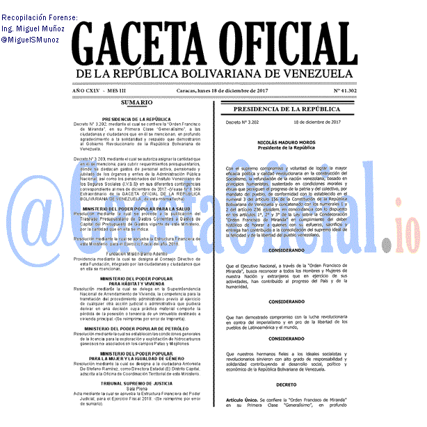 Gaceta Oficial 41302 del 18 diciembre 2017 Gaceta Oficial 41302 del 18 diciembre 2017
