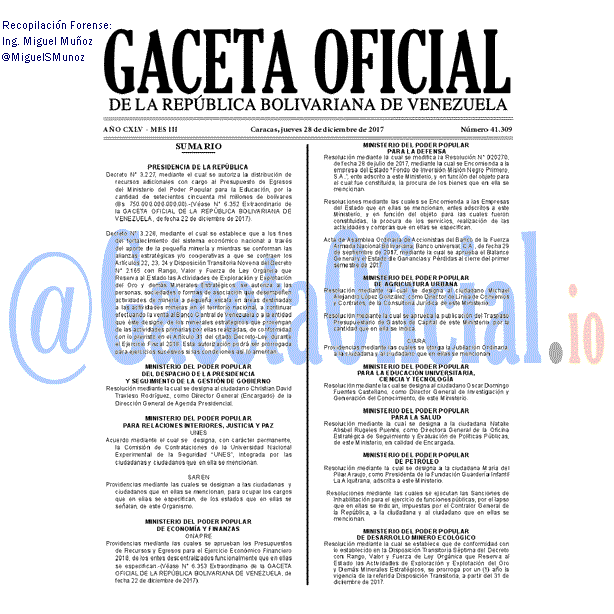 Gaceta Oficial 41309 del 28 diciembre 2017