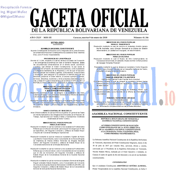 Gaceta Oficial 41316 del 9 enero 2018