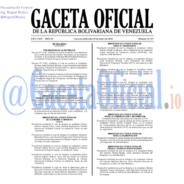 Gaceta Oficial 41317 del 10 enero 2018