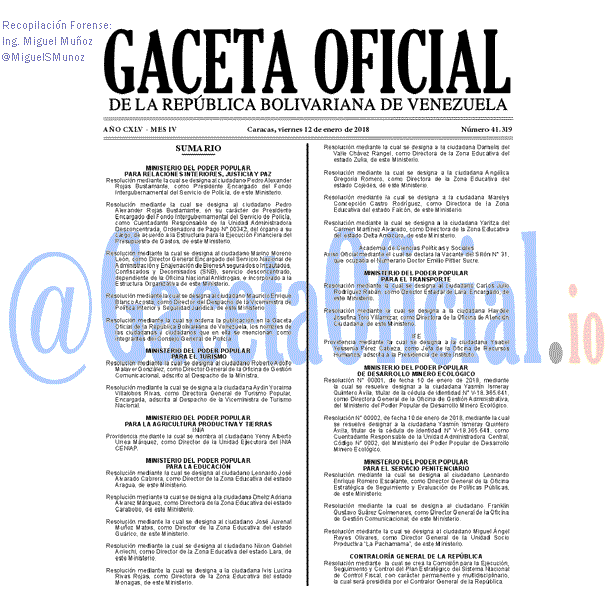 Gaceta Oficial 41319 del 12 enero 2018