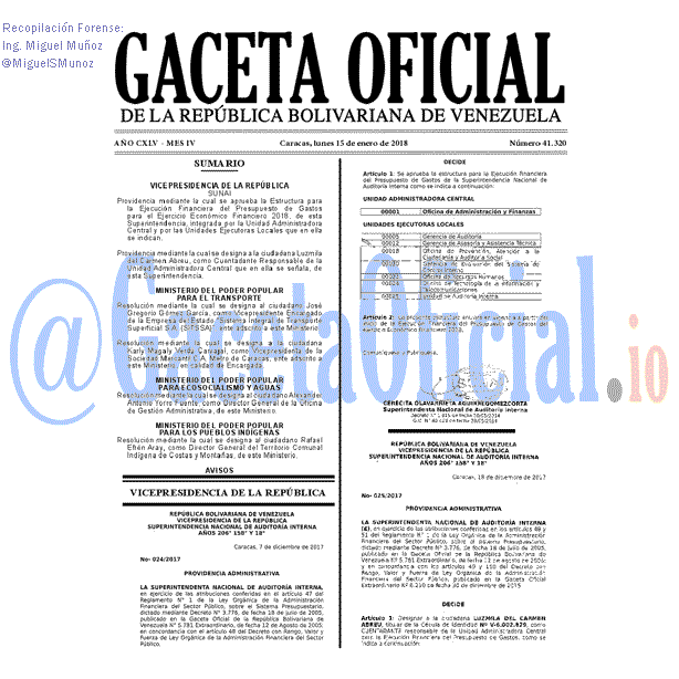 Gaceta Oficial 41320 del 15 enero 2018 Gaceta Oficial 41320 del 15 enero 2018