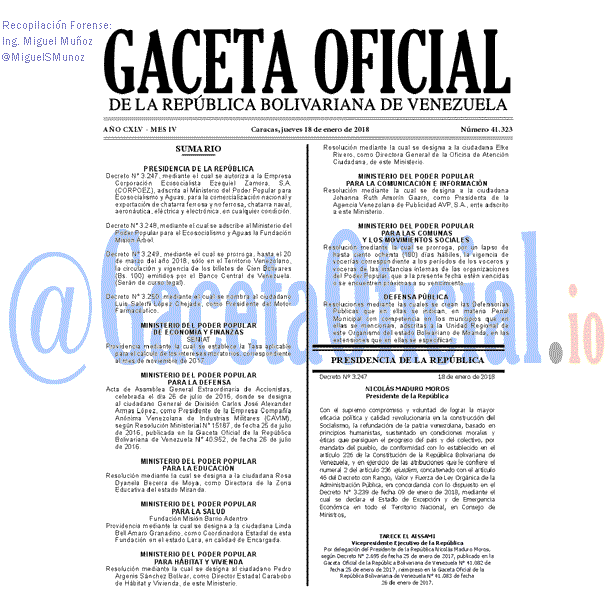 Gaceta Oficial 41323 del 18 enero 2018