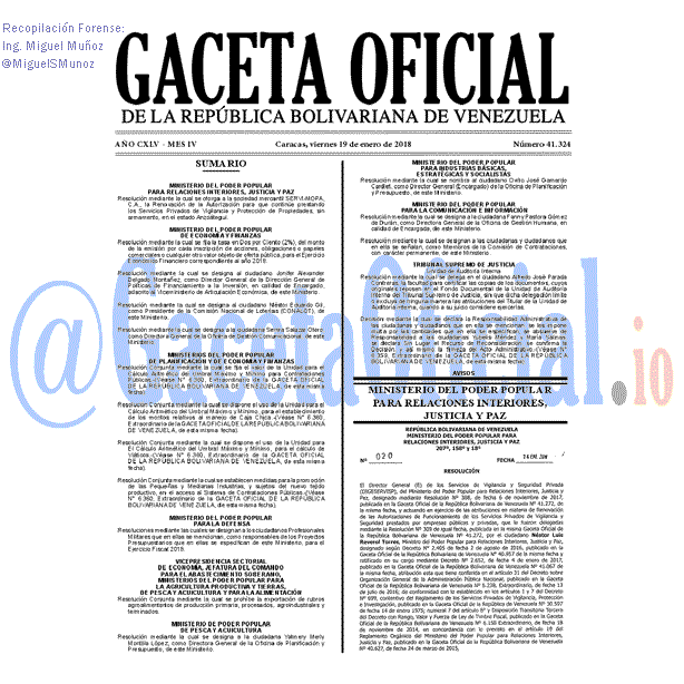 Gaceta Oficial 41324 del 19 enero 2018