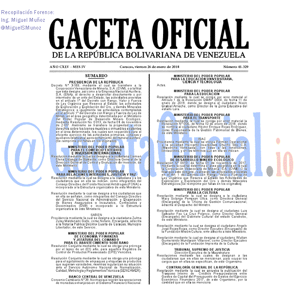 Gaceta Oficial 41329 del 26 enero 2018