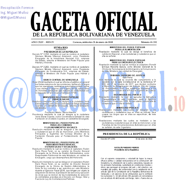Gaceta Oficial 41332 del 31 enero 2018