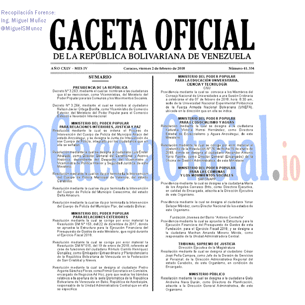 Gaceta Oficial 41334 del 2 Febrero 2018 Gaceta Oficial 41334 del 2 Febrero 2018