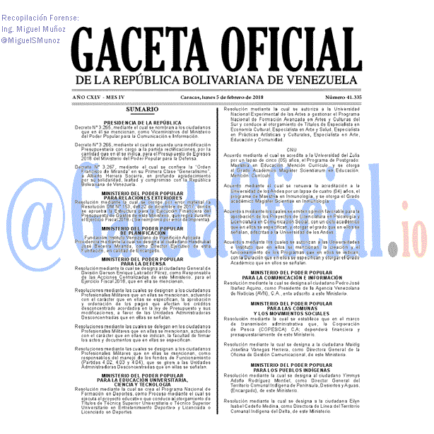 Gaceta Oficial 41335 del 5 Febrero 2018 Gaceta Oficial 41335 del 5 Febrero 2018