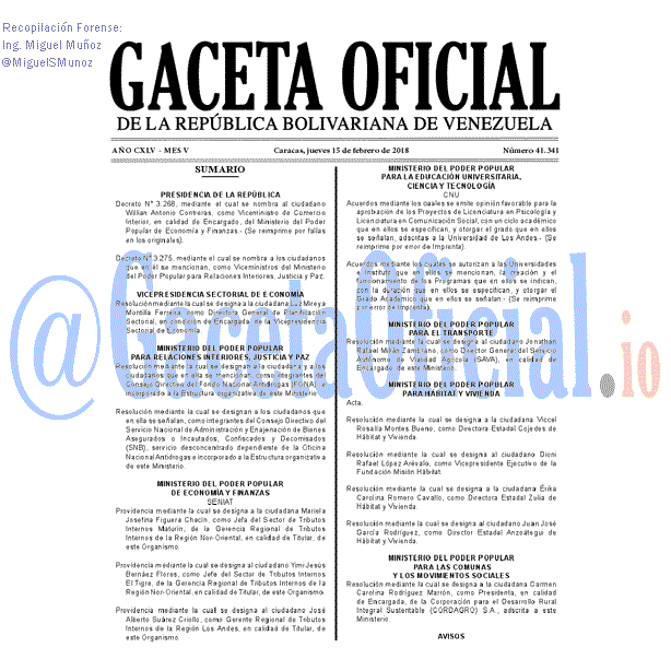 Gaceta Oficial 41341 del 15 Febrero 2018