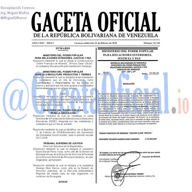 Gaceta Oficial 41345 del 21 Febrero 2018 Gaceta Oficial 41345 del 21 Febrero 2018
