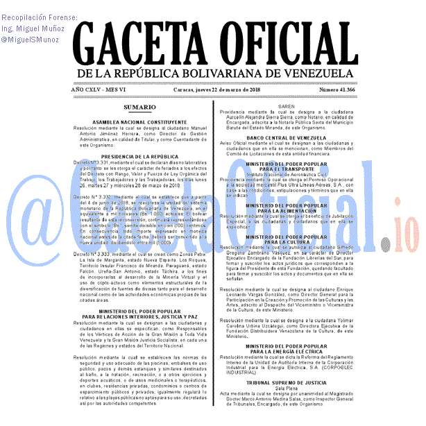 Gaceta Oficial 41366 del 22 marzo 2018 Gaceta Oficial 41366 del 22 marzo 2018
