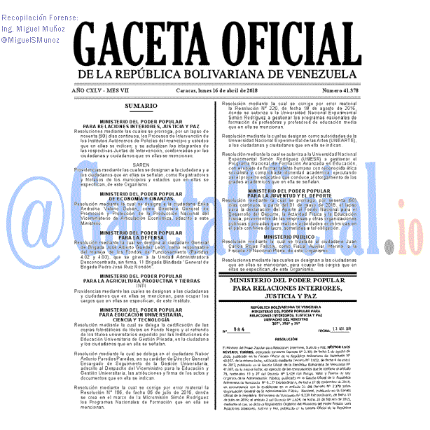 Gaceta Oficial 41378 del 16 abril 2018