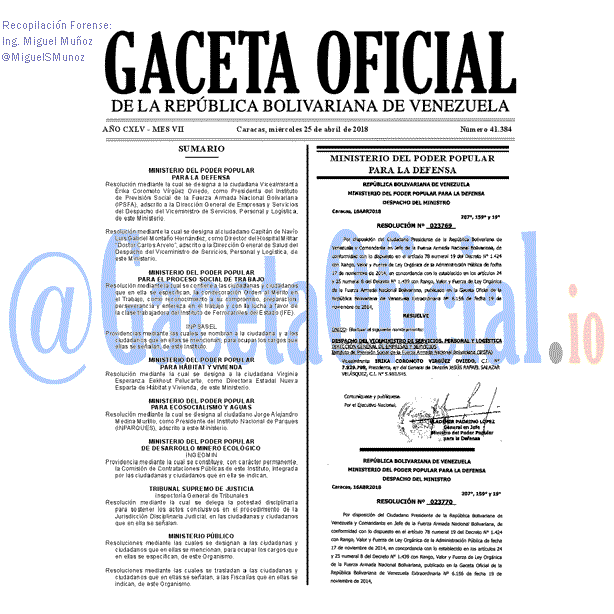Gaceta Oficial 41384 del 25 abril 2018 Gaceta Oficial 41384 del 25 abril 2018