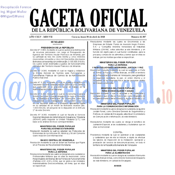 Gaceta Oficial 41387 del 30 abril 2018