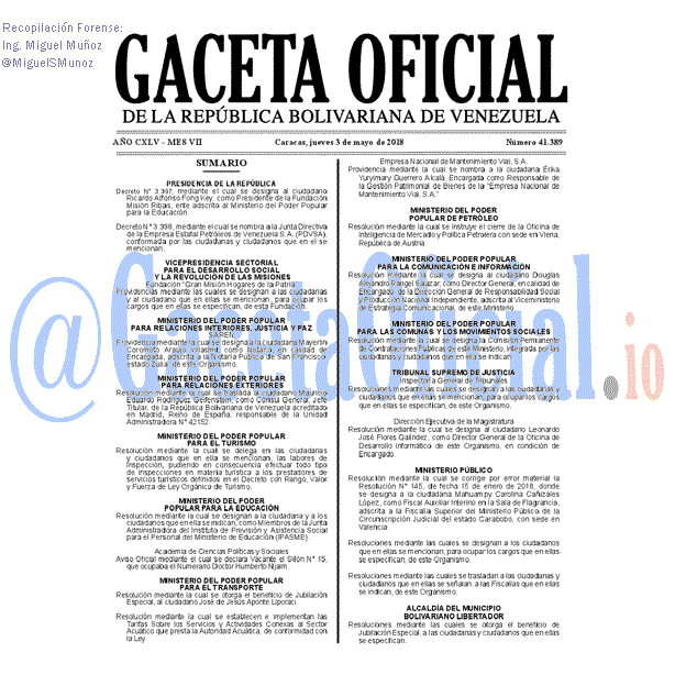 Gaceta Oficial 41389 del 3 mayo 2018
