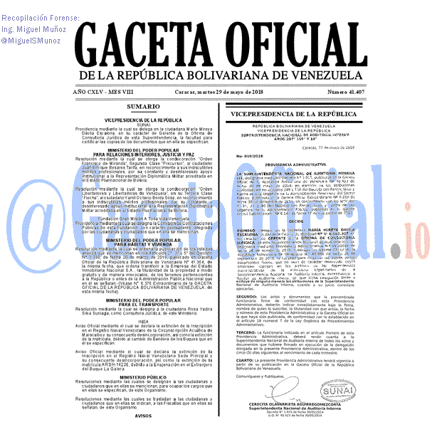 Gaceta Oficial 41407 del 29 mayo 2018 Gaceta Oficial 41407 del 29 mayo 2018