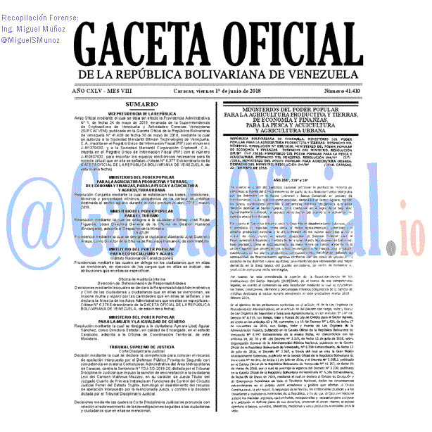 Gaceta Oficial 41410 del 1 junio 2018