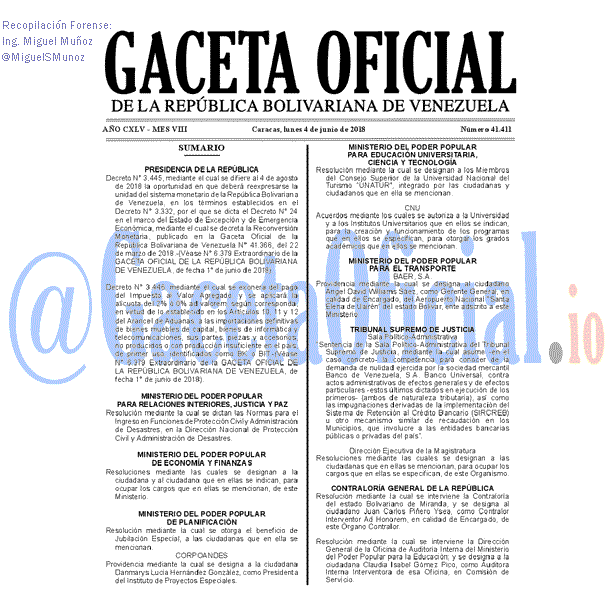 Gaceta Oficial 41411 del 4 junio 2018