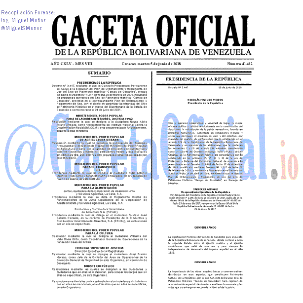 Gaceta Oficial 41412 del 5 junio 2018